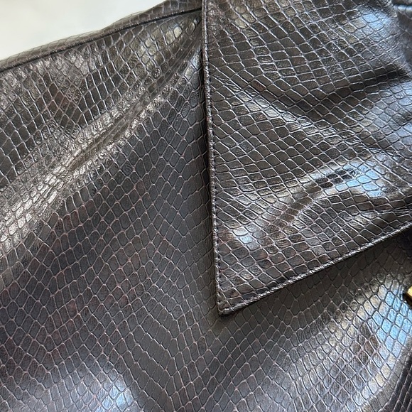 Vintage Dark Brown Carlisle Textured Faux Lizard Leather Moto Biker Jacket - Picture 12 of 14